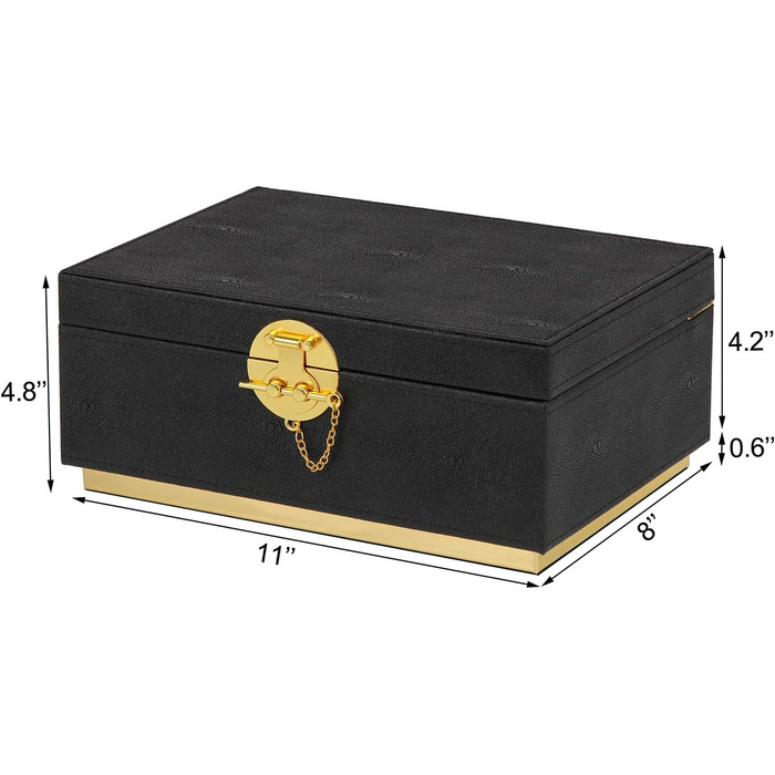 Елегантна декоративна скринька для зберігання зі штучної шкіри HofferRuffer, велика комодна шухляда, органайзер для косметики, класичний органайзер для ювелірних аксесуарів, 27,9 x 20,3 x 12,2 см, чорна