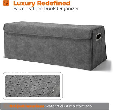 Органайзер для багажника Fyzeoty великий, шкіряний органайзер для позашляховиків, автомобілів, з магнітною кришкою, складаний та регульований, трапецієподібної форми, сірий