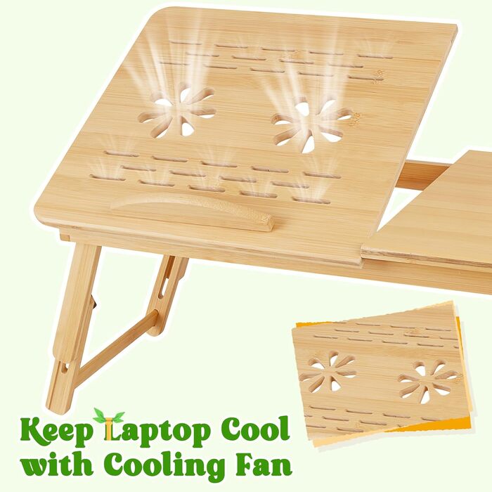 Регульований бамбуковий стіл для ноутбука, складний, для ліжка, дивана та підлоги. Портативний стіл на коліна з нахиленою поверхнею та шухлядою для письма, читання, сніданку, малювання, сучасний дизайн.