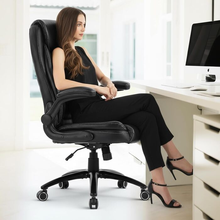 Ергономічне офісне крісло COLAMY, поворотне на 360 крісло для керівника з відкидними підлокітниками, регульована спинка, висота та нахил, чорне