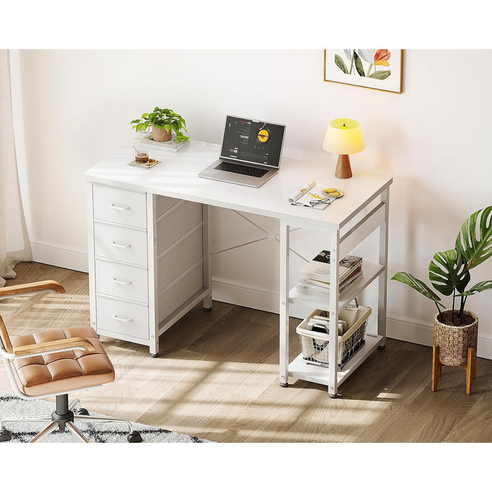 Невеликий письмовий стіл Coleshome з 4 шухлядами, 100x40 см, стіл з місцем для зберігання, двосторонній комп&39ютерний стіл з полицями, ПК-стіл для офісу, кабінету, спальні, білий
