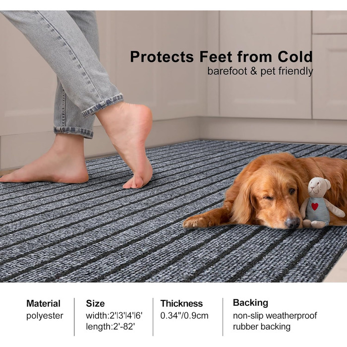 Доріжка з гумовою основою, нековзна, для внутрішнього та зовнішнього використання, для коридорів, нестандартні розміри, для вхідних зон, балконів, патіо, кухонь, гаражів, сходів, пралень