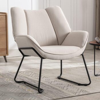 Сучасне м&39яке крісло/крісло-шезлонг/крісло для читання/крісло-підлокітник з металевими ніжками для спальні/вітальні, лляне, бежевий