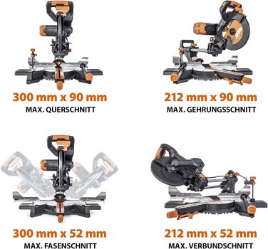 Подвійна розсувна торцювальна пила Evolution R255SMS-DB 2000 Вт, розсувна функція 300 мм, різання під кутом, різання під кутом Ø 255 мм Пиляльне полотно HM / TCT для різання різних матеріалів Нова модель