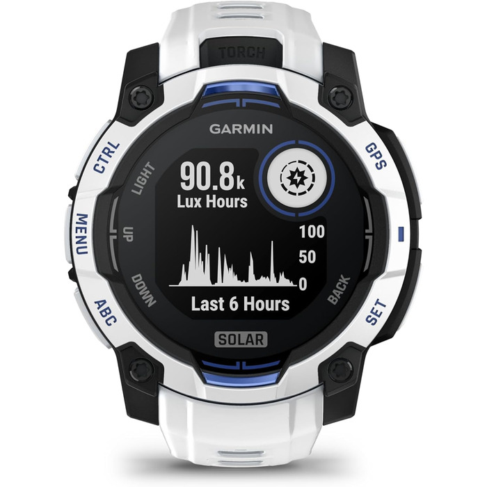 Розумний годинник Garmin Instinct 3 GPS 45 мм, сонячний, білий камінь, чорний/блакитний, 45 мм SOLAR