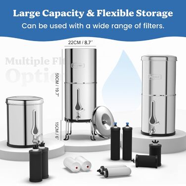 Гравітаційна система фільтрації води Joypur 8,5 л із оглядовим віконцем у формі сльози Гравітаційний фільтр для води для питної води з 2 керамічними фільтрами для домашнього використання для подорожей на автофургонах