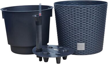 Квітковий горщик HappyFlower MultiProject із вставкою, круглий, під ротанг, 4 розміри, 4 кольори, кашпо (300, чорний) 300 антрацит