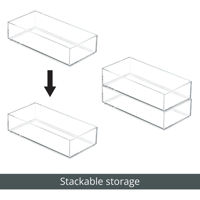 Органайзер для косметики mDesign - Штабельована коробка для зберігання косметичних предметів, таких як губна помада та лак для нігтів - Зберігання косметики для ванної кімнати або спальні - Набір з 3 шт. - Clear Clear 5,1 x 20,3 x 10,2 см