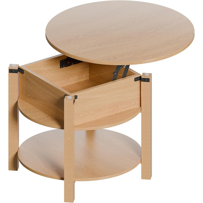 Круглий журнальний столик ELUCHANG з підйомною стільницею, журнальний столик 2-в-1 з регульованою висотою, бічний столик/стіл для вітальні з прихованим відділенням для зберігання, відкритий відсік, для вітальні/офісу, 60x60 см, дуб 60*60*48 см дуб