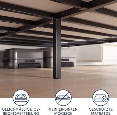 Ліжко Dreamzie 160x200 з металевою рейковою основою - Каркас ліжка 160x200 для матраца, висота 35 см - Великий простір для зберігання, легко збирається та стійке - Чорна рейкова основа 160x200, висота 35 см