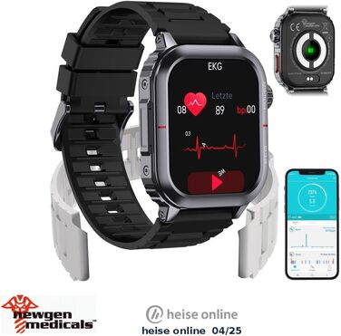 Фітнес-трекер Newgen Medicals Розумний фітнес-годинник з ЕКГ, відображенням серцевого ритму та артеріального тиску (годинник з ЕКГ, розумний годинник з вимірюванням ЕКГ, сумісний з Apple Watch)