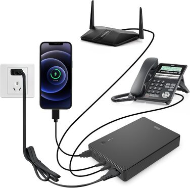 Джерело безперебійного живлення Shanqiu Mini UPS для маршрутизаторів, модемів, камер з входом змінного струму та виходом USB 5V DC 5V 9V 12V 3A (74Wh)