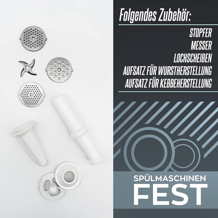 Електрична м'ясорубка та ковбаса вкл. 3 різних сита для фаршу насадка для жування насадка для ковбас пробка, двигун 1800 Вт, профе