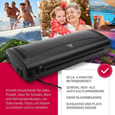 Ламінувальний набір Olympia A 230 4-в-1 Гаряче та холодне ламінування Ламінатор з закруглювачем кутів, різаком для паперу та ламінувальними пакетами Ламінування без бульбашок Захист від перегріву Одинарний ламінатор A4