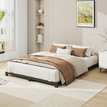 Ліжко-платформа з металу, каркас ліжка 120 x 200 см - висота 8 см - металеве ліжко з металевою рейковою основою, сучасне металеве ліжко для дорослих, дітей, підлітків, легке складання, двоспальне ліжко чорного кольору 120 x 200 см