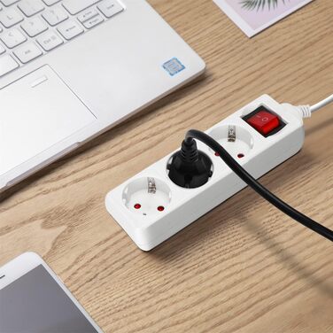 Триконтактний подовжувач Aigostar з вимикачем, настільна розетка, замок від дітей, кабель 5 м, білий