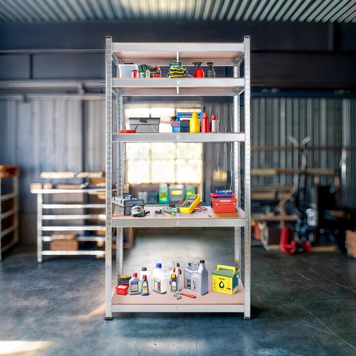 Надміцний стелаж Arebos 180x90x40 см Вантажопідйомність 875 кг Товщина 0,63 мм 5 полиць з МДФ Легке складання за допомогою вставної системи Сріблястий
