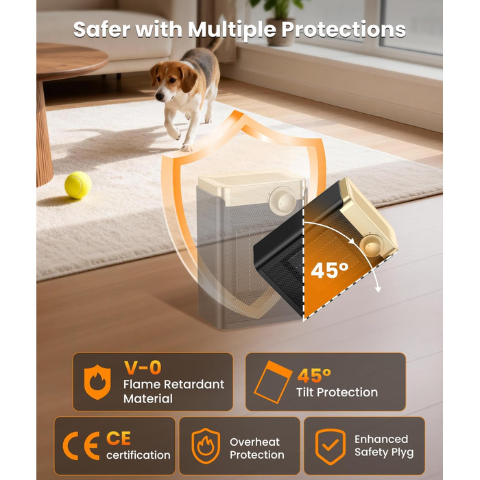 Енергозберігаючий електричний вентилятор-обігрівач, електричний обігрівач потужністю 1500 Вт з керамічним нагрівальним елементом PTC, 3 режими, портативний обігрівач із захистом від перегріву та перекидання, для ванних кімнат, спалень, кемпінгу в приміщен