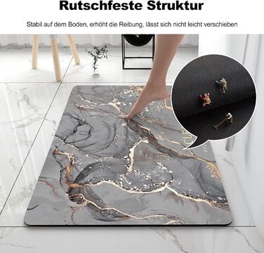 Килимок для ванної Ergocar Absorbent, швидковисихаючий килимок для ванної кімнати, стійкий до подряпин та зносостійкий, нековзний килимок, накладка на ноги для ванної кімнати, вітальні, кухні, дому (мармуровий візерунок) 60*90 см димчасто-сірий