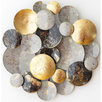 Настінне оздоблення ZEYA металеве Ø 30 см, круглий настінний орнамент 3D, настінна скульптура з металу в золотому чорно-сірому кол