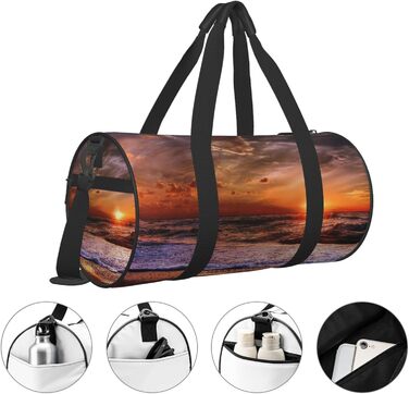 Спортивна сумка, дорожня сумка, пляжна сумка, принт Морський схід, помаранчевий колір, чорний колір, універсальний розмір, сумка на ніч