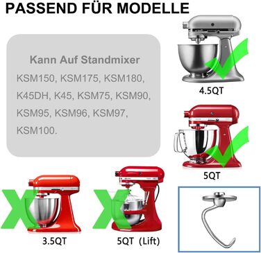 Гачок для тіста UAPPO для Kitchenaid 4.5-5QT Гачок для тіста з нержавіючої сталі Підставка для кухні Міксер Насадка Посудомийна машина Безпечні запасні частини Гачок для хліба KSM150 K45 K45SS KSM75 KSM175 Заміна