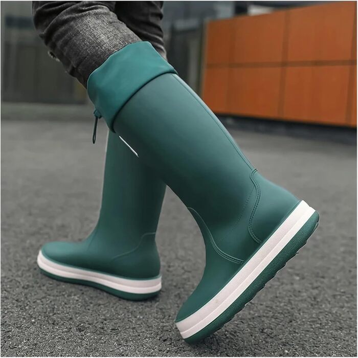 Чоловічі гумові чоботи, високі, водонепроникні, нековзні, для використання на вулиці, садівництва, роботи та відпочинку, зелені плюшеві, розмір 44 EU