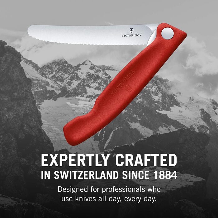 Туристичний ніж, Пікнік, Гостре лезо, Зубчастий край, 11 см, Міцна пластикова ручка, Нержавіюча сталь, Червоний Червоний Одинарний