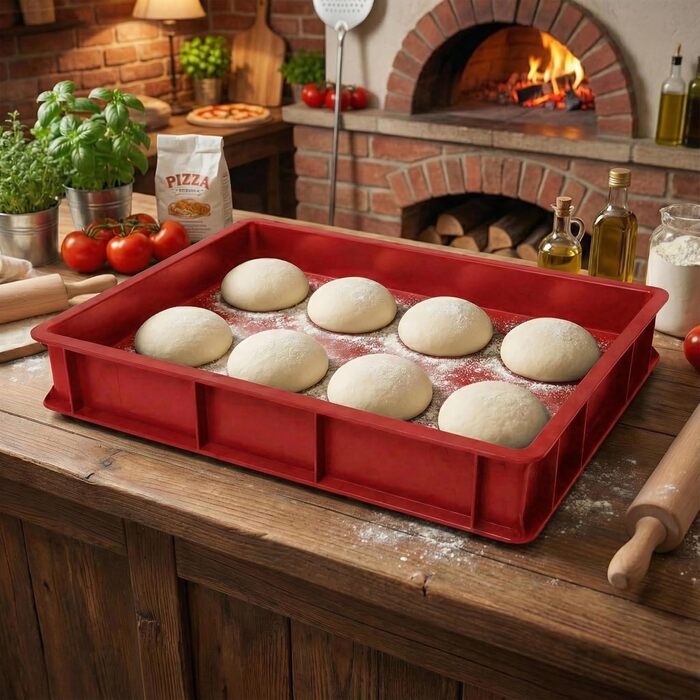 Коробка для тіста для піци Pizza Lover 5 шт. 60x40x7 см ЧЕРВОНИЙ Зроблено в Італії Коробка для розстойки тіста, коробка для тіста, форма для тіста, коробка для тіста, форма для дріжджів Штабелюється Тісто для піци - вафель - торта - хліба (червоне, 60x40x