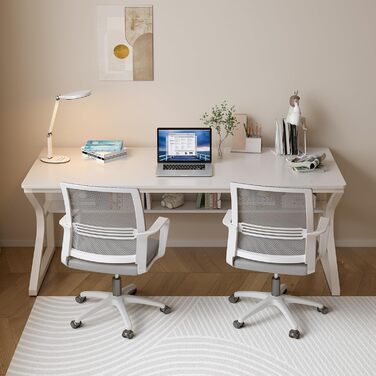 Подвійний довгий письмовий стіл із полицями 160 см ПК-стіл для 2 осіб, сучасний комп&39ютерний стіл, офісний стіл для дому та офісу, білий 160 x 60 см