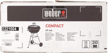 Гриль для вугілля Weber Compact Kettle, діаметр решітки 47 см, решітка для барбекю з порцеляновою емальованою кришкою та чайником,