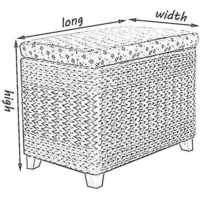 Кошик для зберігання з ротанга, пуф, багатофункціональна підставка для ніг з лози з основою з масиву дерева для організації вітальні 50x30x30 см Чорний