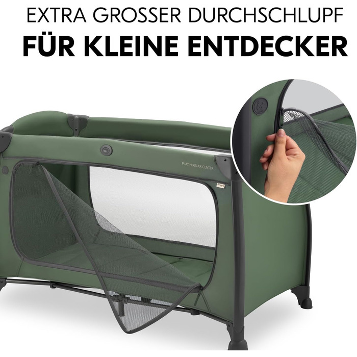 Темно-зелений - дитяче ліжечко для подорожей від народження до 15 кг з вкладишем для новонароджених, пеленальний килимок, сумка для перенесення, колеса, ігрова зона XL, компактна та складається. Play N Relax Center темно-зелений