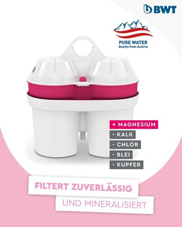 Фільтр для води BWT Vida Rosa 2.6L Фільтр з 1 картриджем магнієвого фільтра Фільтр для води питної води Для їжі та напоїв Фільтрує вапно, хлор, свинець і мідь