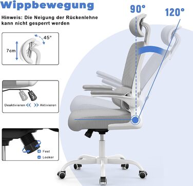 Офісний стілець naspaluro, ергономічний стілець для роботи з регульованим підголівником, підлокітниками, динамічною поперековою підтримкою, обертовий стілець з дихаючою сітчастою оббивкою для домашнього офісу, сірий