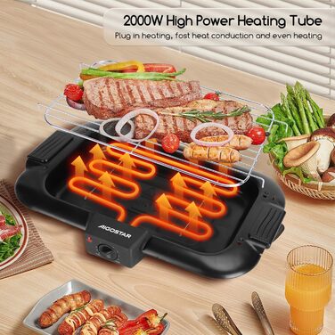 Бездимний настільний гриль Барбекю електричний гриль Електричний гриль-барбекю 2000 Вт з антипригарним покриттям, поверхня гриля 3