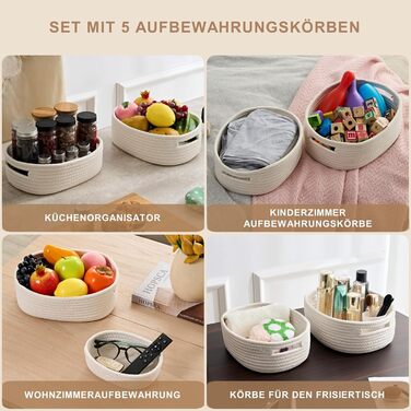 Кошик для зберігання Sagittar, набір із 7 предметів, виготовлений з бавовняної тканини ручного в&39язання, органайзер для одягу та іншого, плетений кошик з бавовняної мотузки для дитячої кімнати та вітальні, білий, 7 предметів