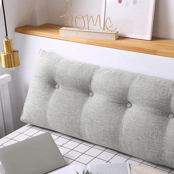 Подушка для спини OHMG, клиноподібна, підходить для ліжка та дивана, подушка для читання та поперекового відділу хребта, подушка зі знімним ремінцем для шиї та чохлом, який можна прати, практична бічна кишеня (світло-сірий, 200 x 50 x 20 см) Світло-сірий 