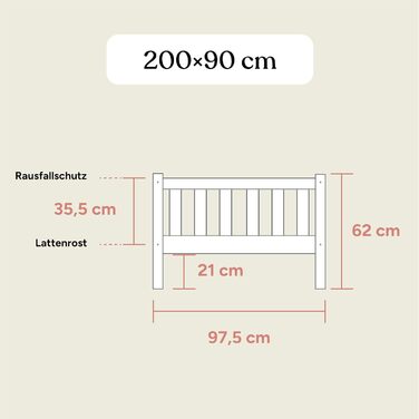 Дитяче ліжко Ehrenkind Lille Дитяче ліжко 90x200 см зі знімними дерев&39яними захисними поручнями, сертифіковане FSC Дитяче ліжко 90x200 світло-сірий колір 90 x 200 см (основа) світло-сірий колір