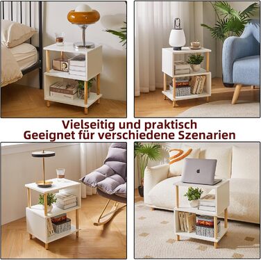 Білий журнальний столик, тумбочка, журнальний столик, журнальний столик з 2 відкритими відділеннями для спальні, вітальні, білий ніжки кольору дерева, YD-TM152W Дерев&39яні ніжки білі