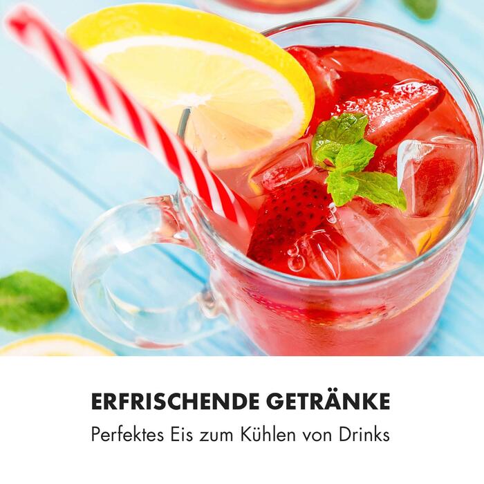 Машина для приготування кубиків льоду Klarstein мала, льодогенератор 2.5 л, для середніх, прозорих кубиків льоду, швидкий міні, з сигналізацією безпеки, 13 кг/24 год Сірий / Чорний