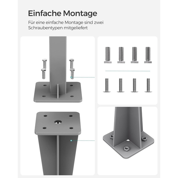 Ґрунтовий анкер SONGMICS, ґрунтовий анкер для опорних стійок бічних тентів, ґрунтовий цвях, підходить лише для алюмінієвих бічних тентів SONGMICS, сірий GSA001