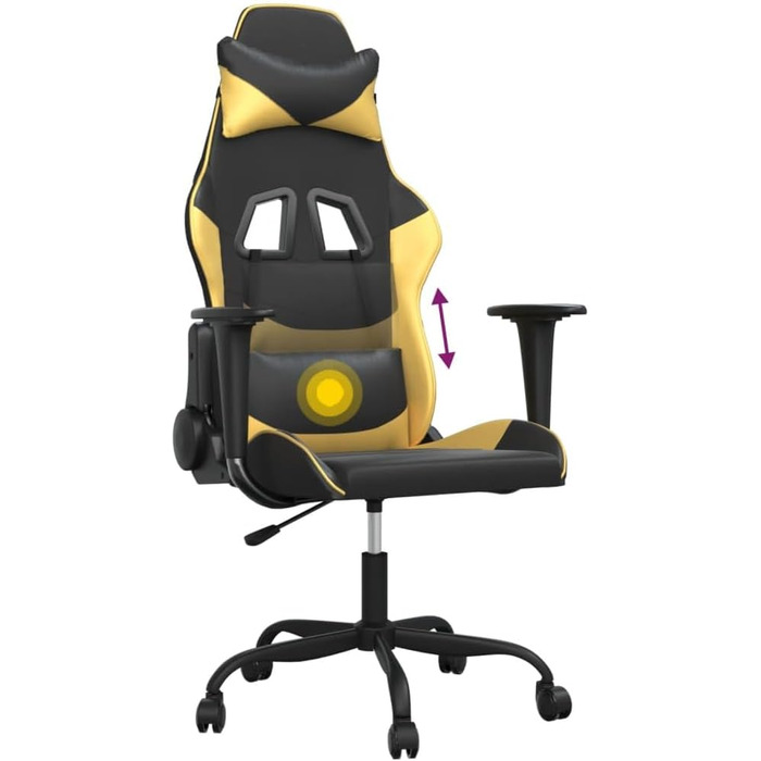 Ігрове крісло Tidyard з функцією масажу, офісне крісло, ігрове крісло, геймерське крісло, чорно-золота штучна шкіра