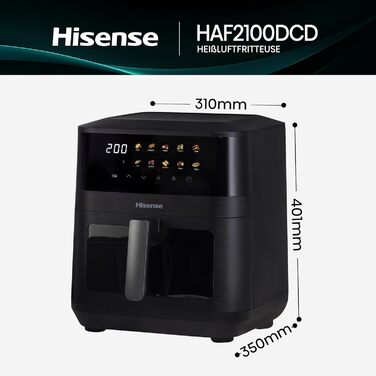 Аерофритюрниця Hisense HAF2100DCD, 2100 Вт, 7.7 л, 10 програм, антипригарне покриття, функція відкладеного старту, чорна