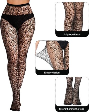 Жіночі мереживні колготки SNDE, чорні, еластичні, універсальний розмір,  3 пари