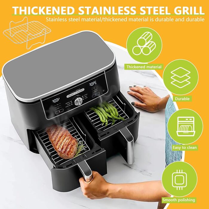 Аксесуари для двозонної фритюрниці, стійка з шампурами для двозонної фритюрниці Ninja Foodi AF300EU AF400EU аерофритюрниці, 304 аксесуари для подвійної аерофритюрниці з нержавіючої сталі для аксесуарів для фритюрниці, 2