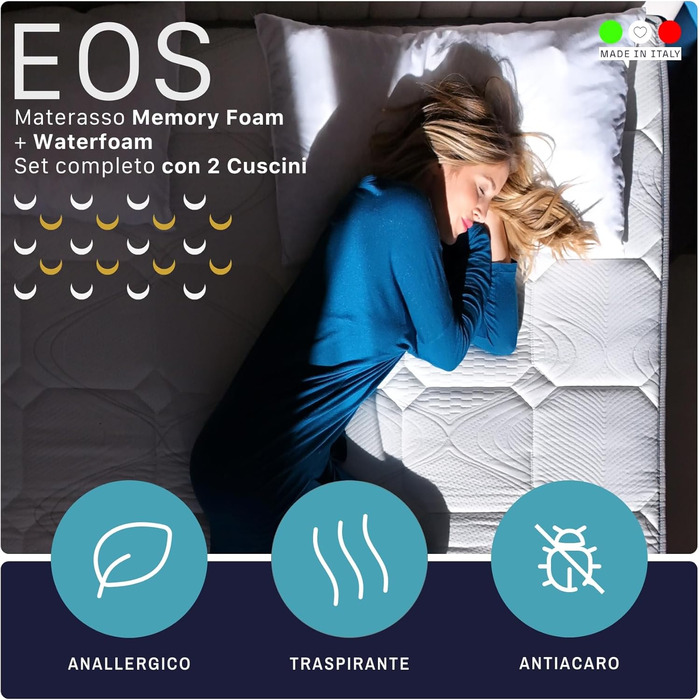 Матрац для двоспального ліжка 160 x 190 см, піна з ефектом пам&39яті, висота 30 см, 2 подушки в комплекті, ортопедичний, стійкий до кліщів, гіпоалергенний, вакуумна упаковка 160x190 см Matrimoniale H30