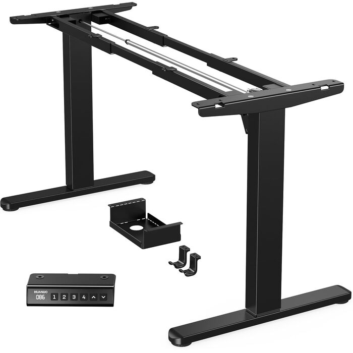 Каркас столу HUANUO з регульованою висотою та безщітковим двигуном, вантажопідйомність 100 кг, ніжки столу, регульована висота каркаса столу для стільниць 110x200 см, тільки каркас, чорний