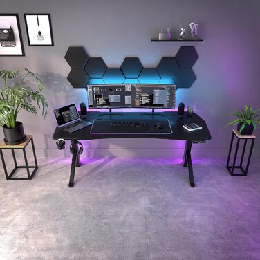 Ігровий стіл Ultimate Setup, регульована висота, електричний, чорний, ігровий стіл, ігровий стіл, ігровий стіл 180x80 см, карбонове покриття для ігрової кімнати, чорна рама 180x80x2,5 см
