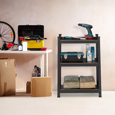 Міцний стелаж Relaxdays, ВxШxГ 90x60x40 см, 3 полиці, сталь, чорний Стелаж для зберігання в підвалі, гаражі, вантажопідйомність 750 кг, вставний монтаж